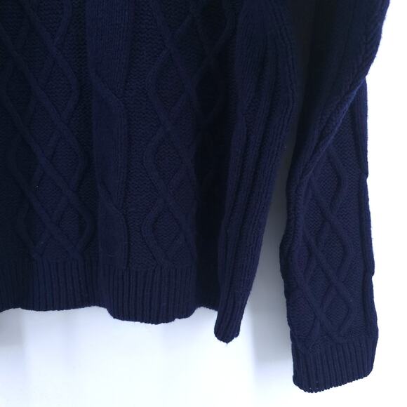 GAP Y2K Navy Shetland's Wool Cable Knit Pullover Sweater Crewneck Ribbed Hems L - Picture 13 of 13